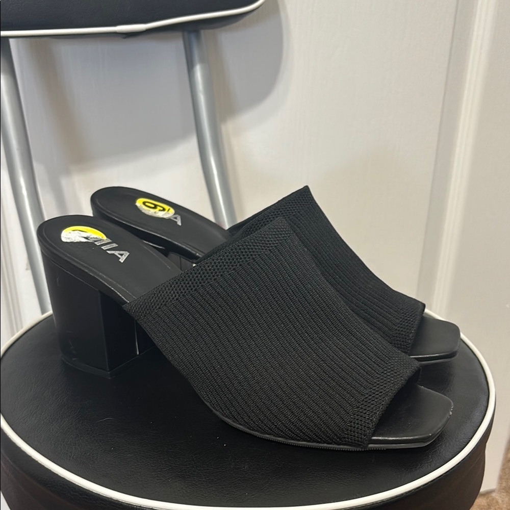 MIA Black Women's Mesh Block Heel Sandals